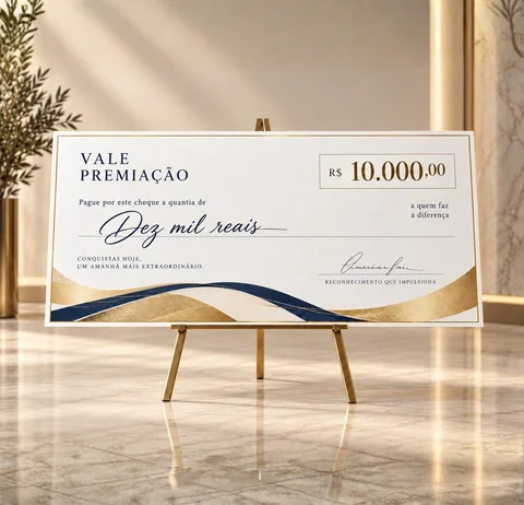 Cheque Destaque — Cheque em PVC rígido personalizado.