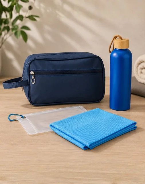 Kit Equilíbrio — Nécessaire em poliéster, toalha e garrafa de metal de 800 ml