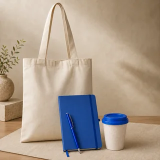 Kit Presença — Ecobag, moleskine, caneta metal e copo bucks