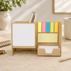 Bloco Executivo Signature — Bloco de mesa em couro sintético, suporte para caneta e 96 folhas destacáveis.
