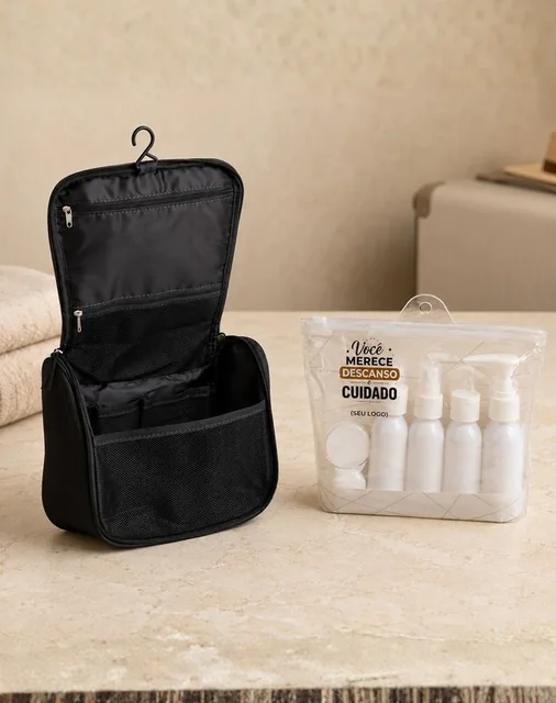 Kit Cuidado em Viagem — Nécessaire organizadora com frascos