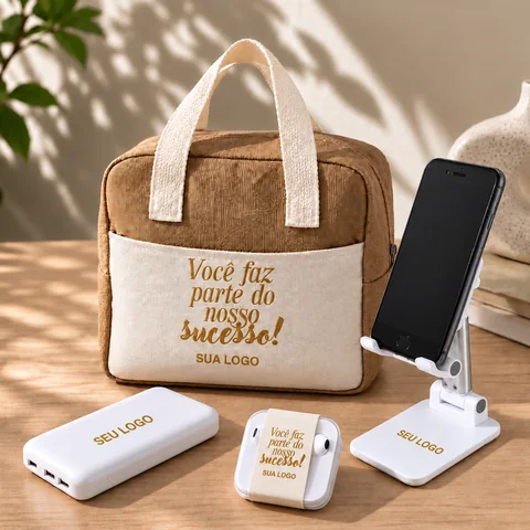 Kit Conexão — Bolsa térmica, powerbank, fone de ouvido e suporte de celular