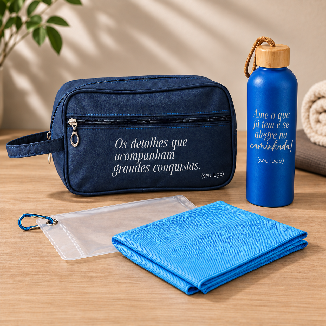 Kit Equilíbrio — Nécessaire em poliéster, toalha e garrafa de metal de 800 ml