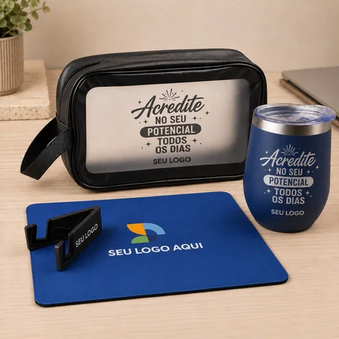 Kit Ritmo — Nécessaire, mousepad, copo de café e suporte de celular