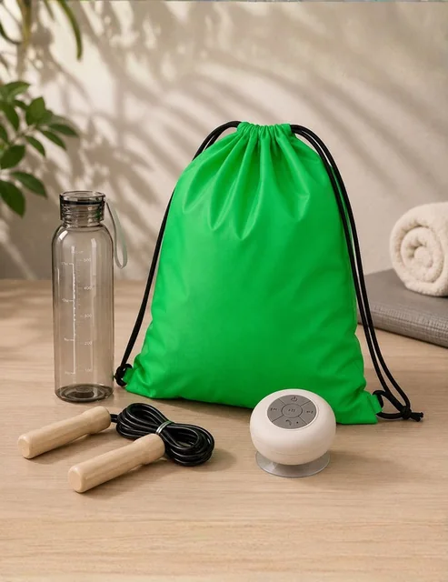 Kit Impulso — Sacochila, garrafa plástica de 500 ml, corda para pular e caixa de som com ventosa
